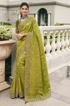 Lime Green Banarasi Tissue Silk Saree With Embroidery