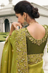 Lime Green Banarasi Tissue Silk Saree With Embroidery