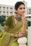 Lime Green Banarasi Tissue Silk Saree With Embroidery