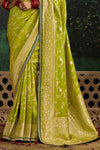 Lime Green Designer Banarasi Dola Silk Saree With Golden Zari Work