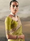 Lime Green Embroidered Designer Organza Silk Saree