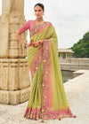 Lime Green Embroidery Designer Silk Saree