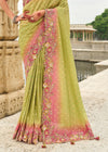 Lime Green Embroidery Designer Silk Saree