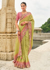 Lime Green Embroidery Designer Silk Saree