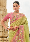 Lime Green Embroidery Designer Silk Saree