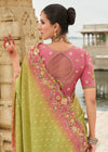 Lime Green Embroidery Designer Silk Saree