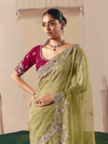 Lime Green Organza Silk Saree