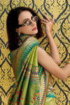 Lime Green Tissue Ikat Silk Saree