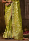 Lime Green Woven Designer Banarasi Silk Saree