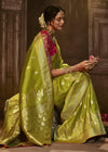 Lime Green Woven Designer Banarasi Silk Saree