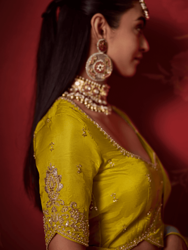 Lime Yellow Banarasi Dola Silk Saree