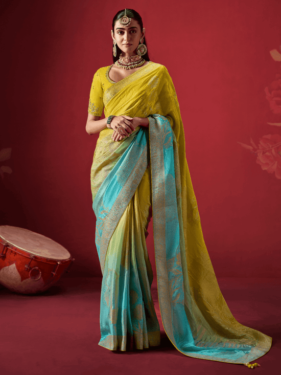 Lime Yellow Banarasi Dola Silk Saree
