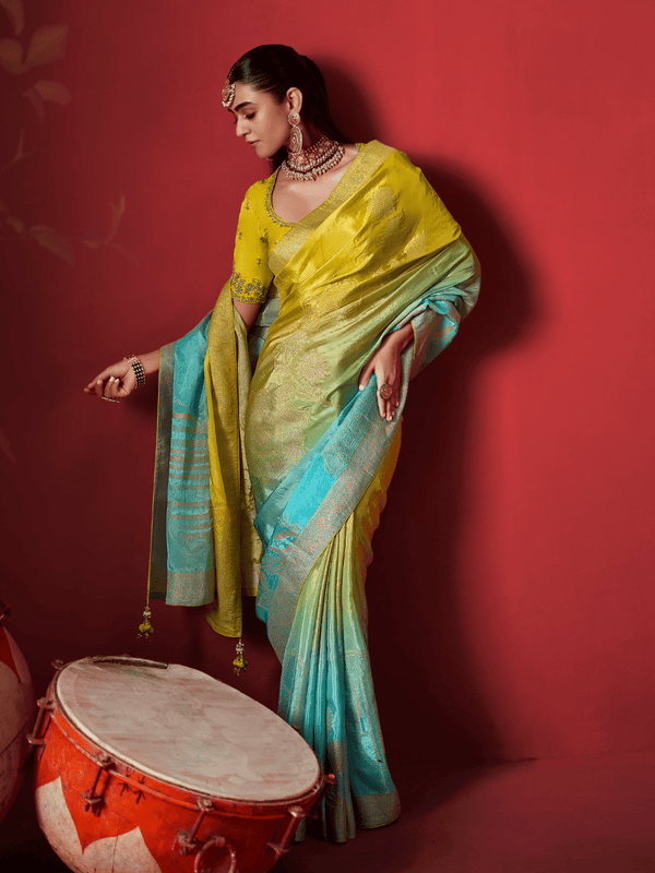 Lime Yellow Banarasi Dola Silk Saree