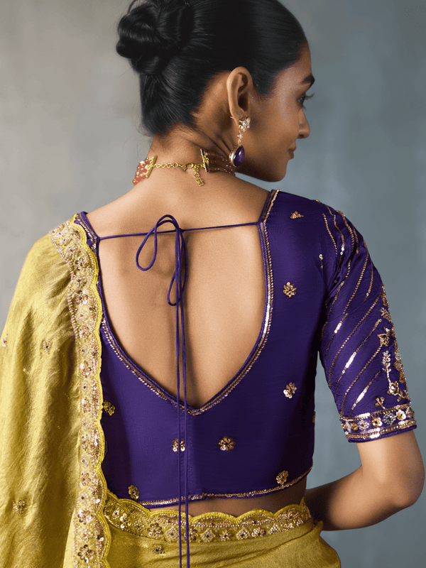 Lime Yellow Designer Tissue Silk Saree With Contrast Blouse