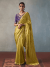 Lime Yellow Designer Tissue Silk Saree With Contrast Blouse