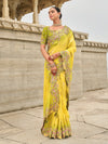 Lime Yellow Embroidery Designer Silk Saree