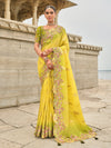 Lime Yellow Embroidery Designer Silk Saree