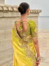 Lime Yellow Embroidery Designer Silk Saree