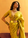 Lime Yellow Woven Designer Tussar Silk Saree, pallu and blouse