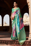 Lotus Pink And Green Banarasi Digital Printed Saree