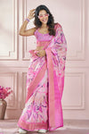 Lotus Pink Printed Silk Cotton Saree