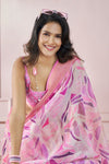 Lotus Pink Printed Silk Cotton Saree