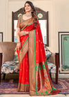 Luminous Red Woven Paithani Soft Silk Saree