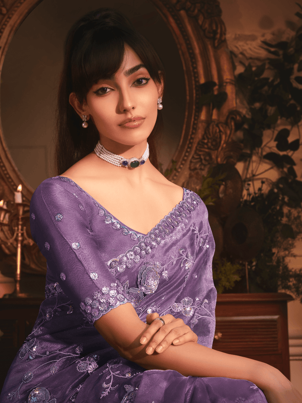 Luxe Lavender Organza Silk Saree