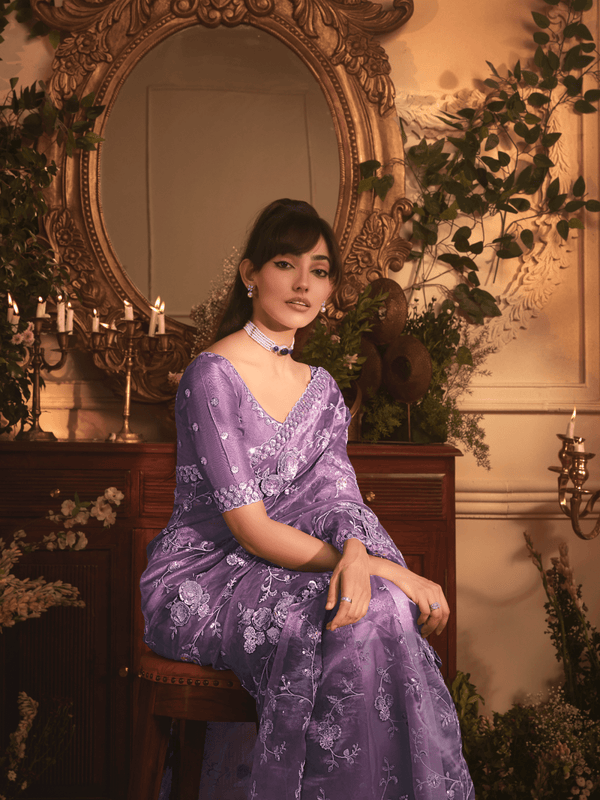 Luxe Lavender Organza Silk Saree