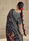 Luxurious Gunmetal Blue Printed Brasso Organza Saree