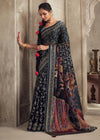 Luxurious Gunmetal Blue Printed Brasso Organza Saree