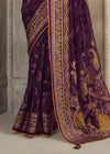 Luxurious Imperial Violet Printed Brasso Organza Saree