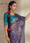 Luxurious Lavender Printed Brasso Organza Saree