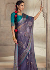 Luxurious Lavender Printed Brasso Organza Saree