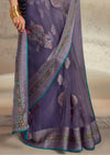 Luxurious Lavender Printed Brasso Organza Saree