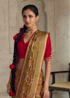 Luxurious Metalic Brown Printed Brasso Organza Saree