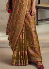 Luxurious Metalic Brown Printed Brasso Organza Saree