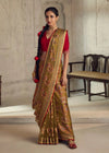 Luxurious Metalic Brown Printed Brasso Organza Saree