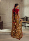 Luxurious Metalic Brown Printed Brasso Organza Saree