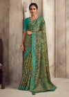 Luxurious Olive Green Printed Brasso Organza Saree