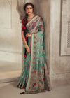 Luxurious Pastel Green Printed Brasso Organza Saree