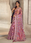 Luxurious Pink Lavender Printed Brasso Organza Saree