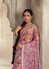 Luxurious Pink Lavender Printed Brasso Organza Saree