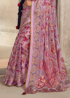 Luxurious Pink Lavender Printed Brasso Organza Saree