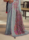 Luxurious Quick Silver Printed Brasso Organza Saree