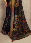 Luxurious Raisin Black Printed Brasso Organza Saree