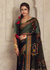 Luxurious Raisin Black Printed Brasso Organza Saree