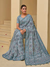 Luxury Grey Banarasi Silk Saree With Grand Embroidery