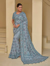 Luxury Grey Banarasi Silk Saree With Grand Embroidery