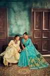 Aqua Blue Banarasi Cotton Silk Saree